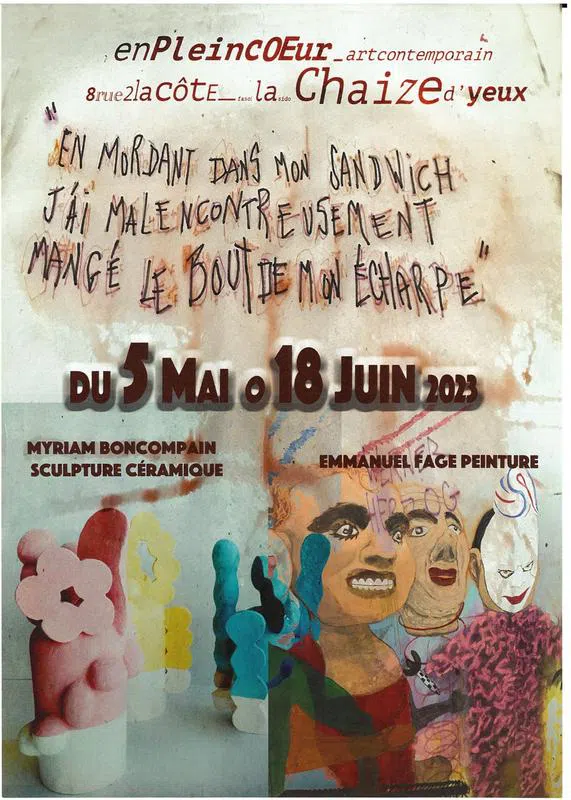Exposition Myriam Boncompain, sculpture céramique et Emmanuel Fage, peinture