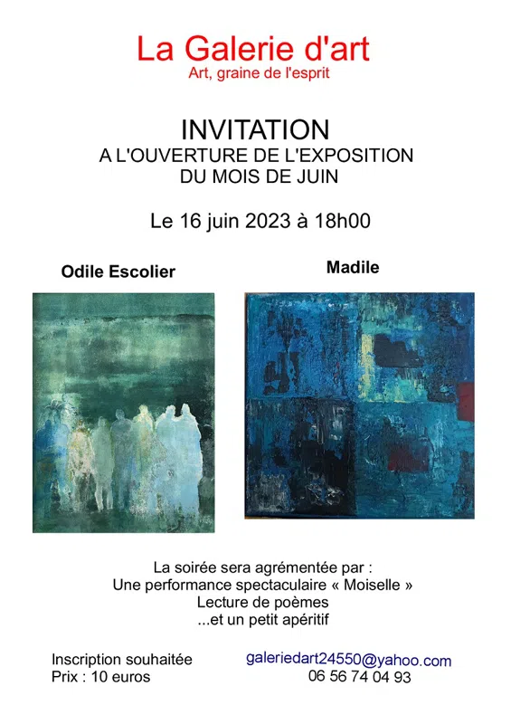 Exposition de magnifiques oeuvres proposées par les artistes peintres, Odile Escolier et Madile.