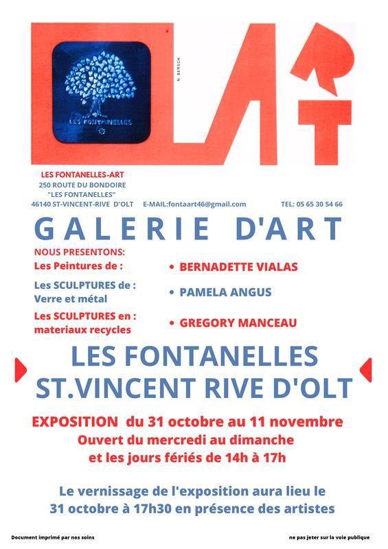 Exposition à la galerie les Fontanelles: Bernadette Vialas, Pamela Angus et Grégory Manceau