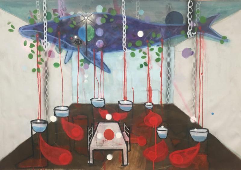 Exposition : peintures de Mr Ibar Baptiste. Thème : "La baleine et la fleur"