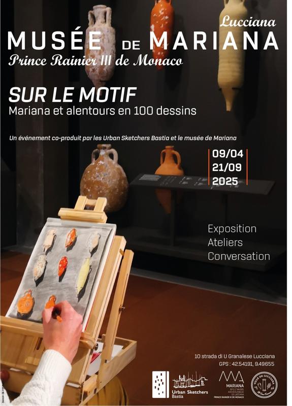 Exposition temporaire "Sur le motif, Mariana et alentours en 100 dessins" en partenariat avec Urban Sketchers Bastia - Musée Archéologique de Mariana _Prince Rainier III de Monaco - Lucciana