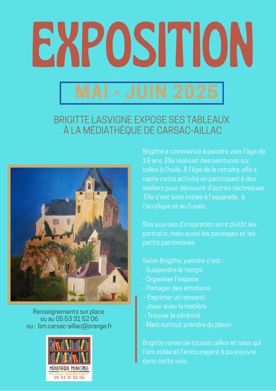EXPO PEINTURE Brigitte Lasvigne à la médiathèque de Carsac-Aillac