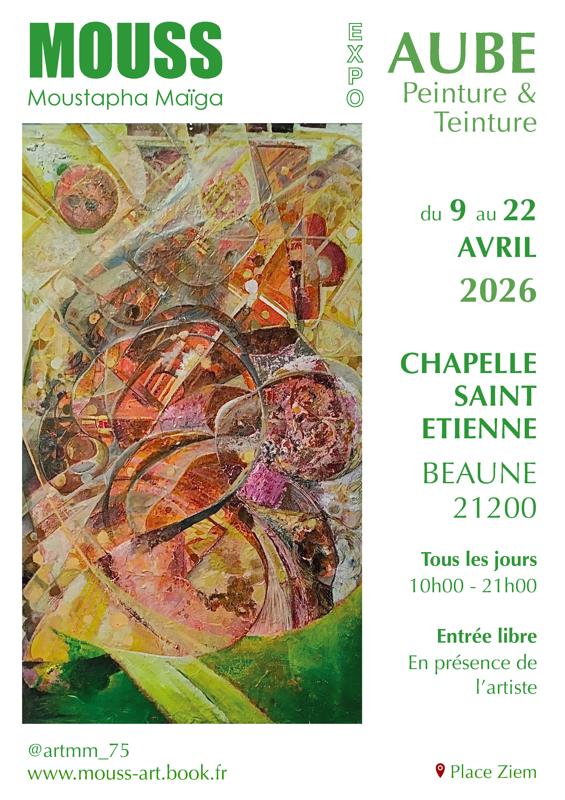 Mouss - Exposition 'Aube' - Peinture et Teinture. Œuvres uniques de l'artiste professionnel et multidisciplinaire Moustapha Maïga dite Mouss