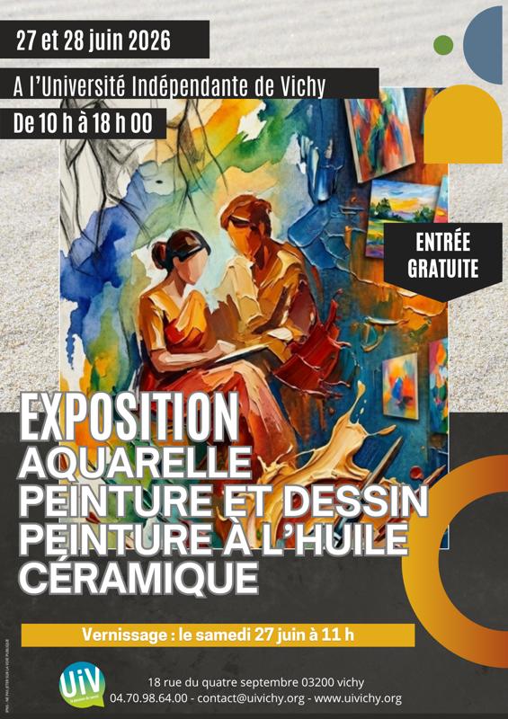 Exposition aquarelle, peinture et dessin, peinture à l'huile et céramique