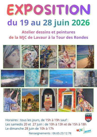 Exposition, atelier dessins et peintures de la MJC de Lavaur à la Tour des Rondes