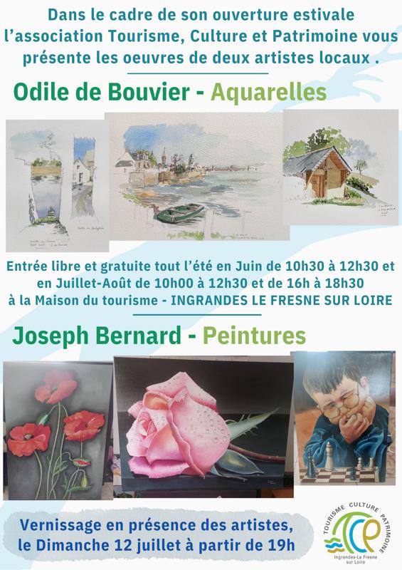 Deux expositions estivales - "Aquarelles" (Odile de Bouvier) et "Peintures" (Joseph Bernard)