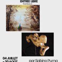 Exposition de peintures au marc de café et de sculptures sur bois par Sabino Puma et Ermite du Bois à Niort