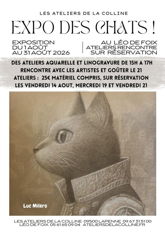 Des Chats ! expo rencontre artistes et goûter, ateliers aquarelle et gravure